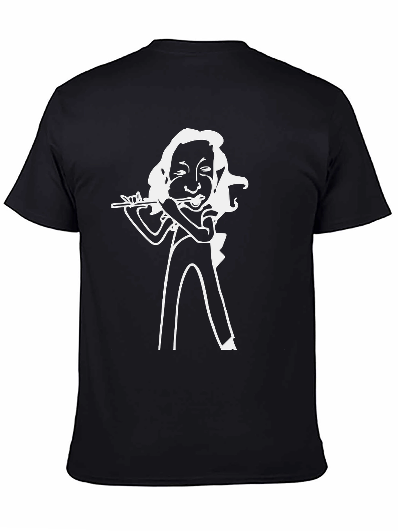 Flute Player Graphic Tee - Black Cotton T-Shirt