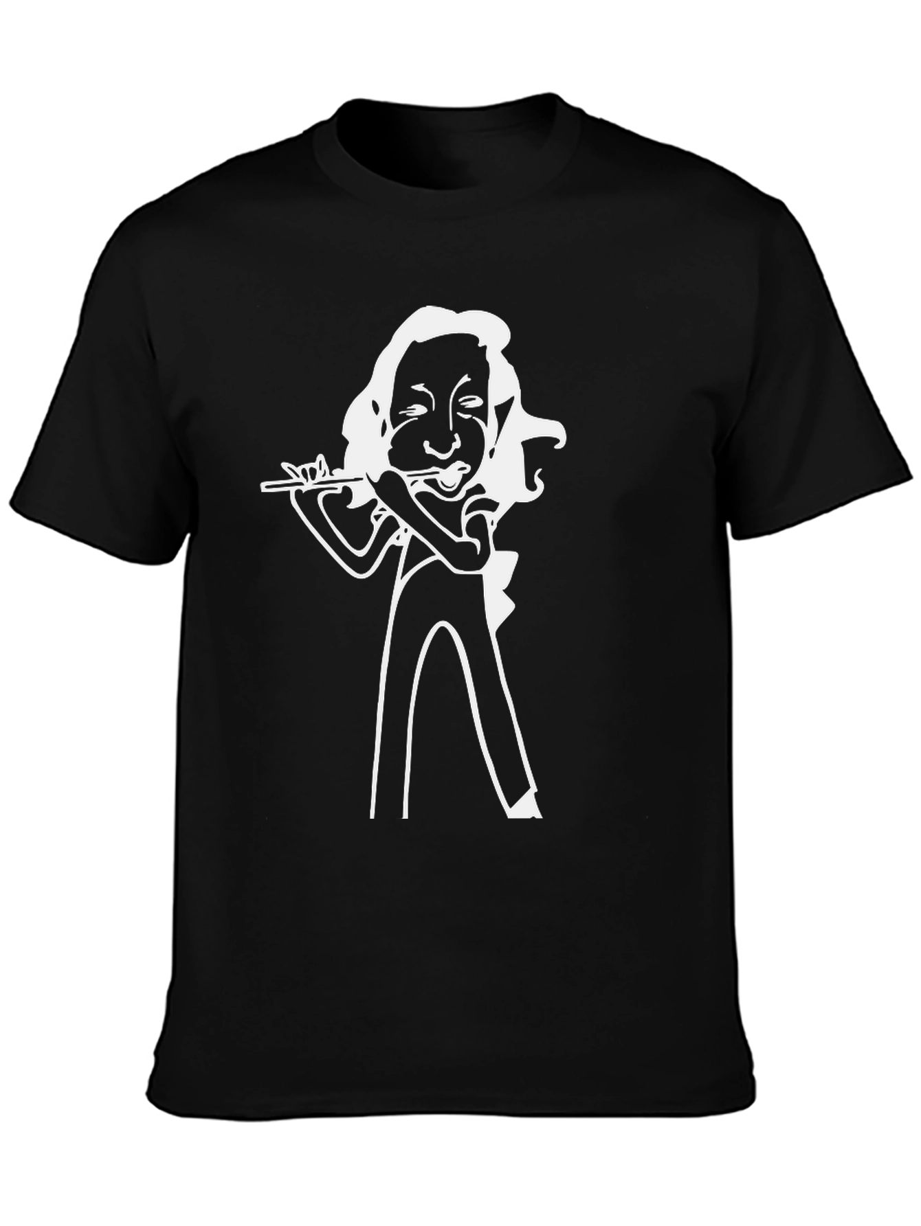 Flute Player Graphic Tee - Black Cotton T-Shirt