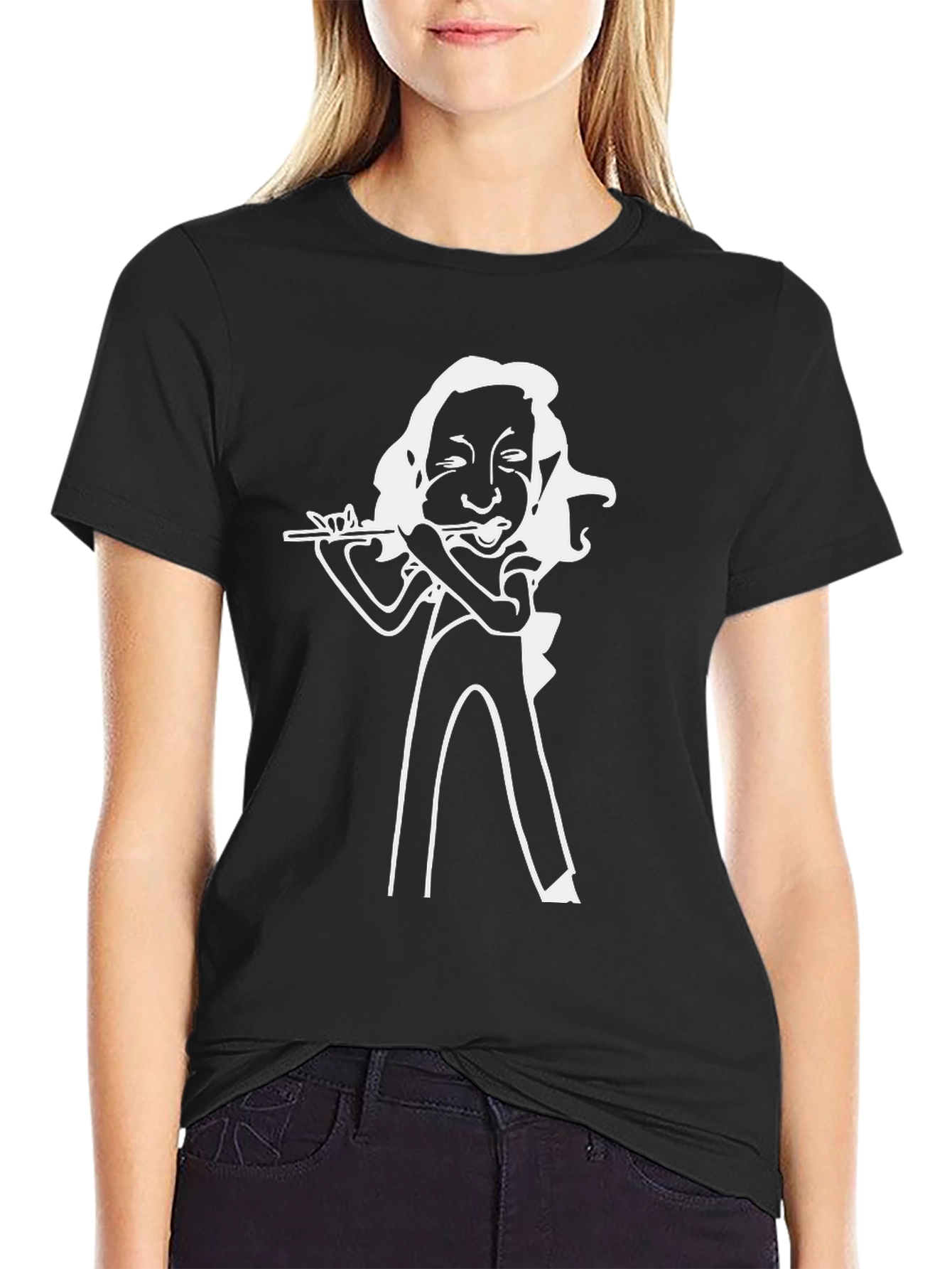 Flute Player Graphic Tee - Black Cotton T-Shirt