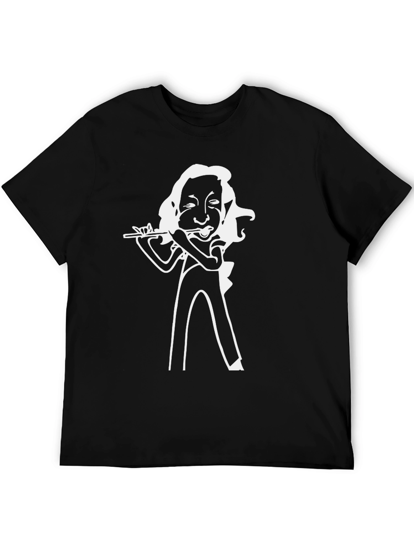 Flute Player Graphic Tee - Black Cotton T-Shirt