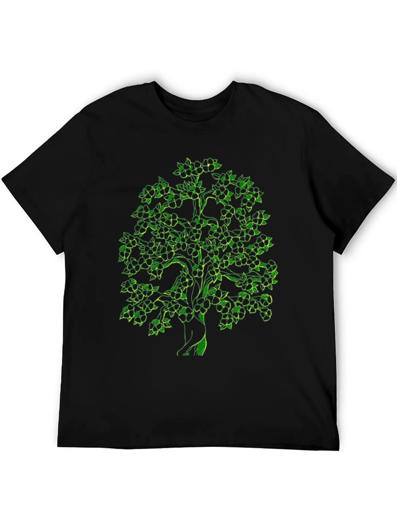 Green Tree Graphic Black T-Shirt