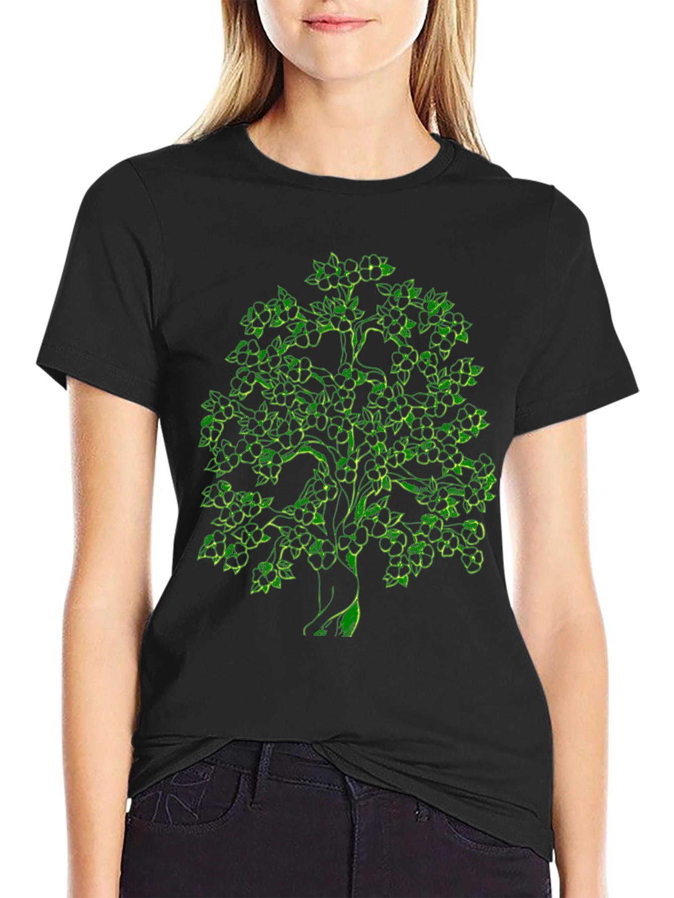 Green Tree Graphic Black T-Shirt
