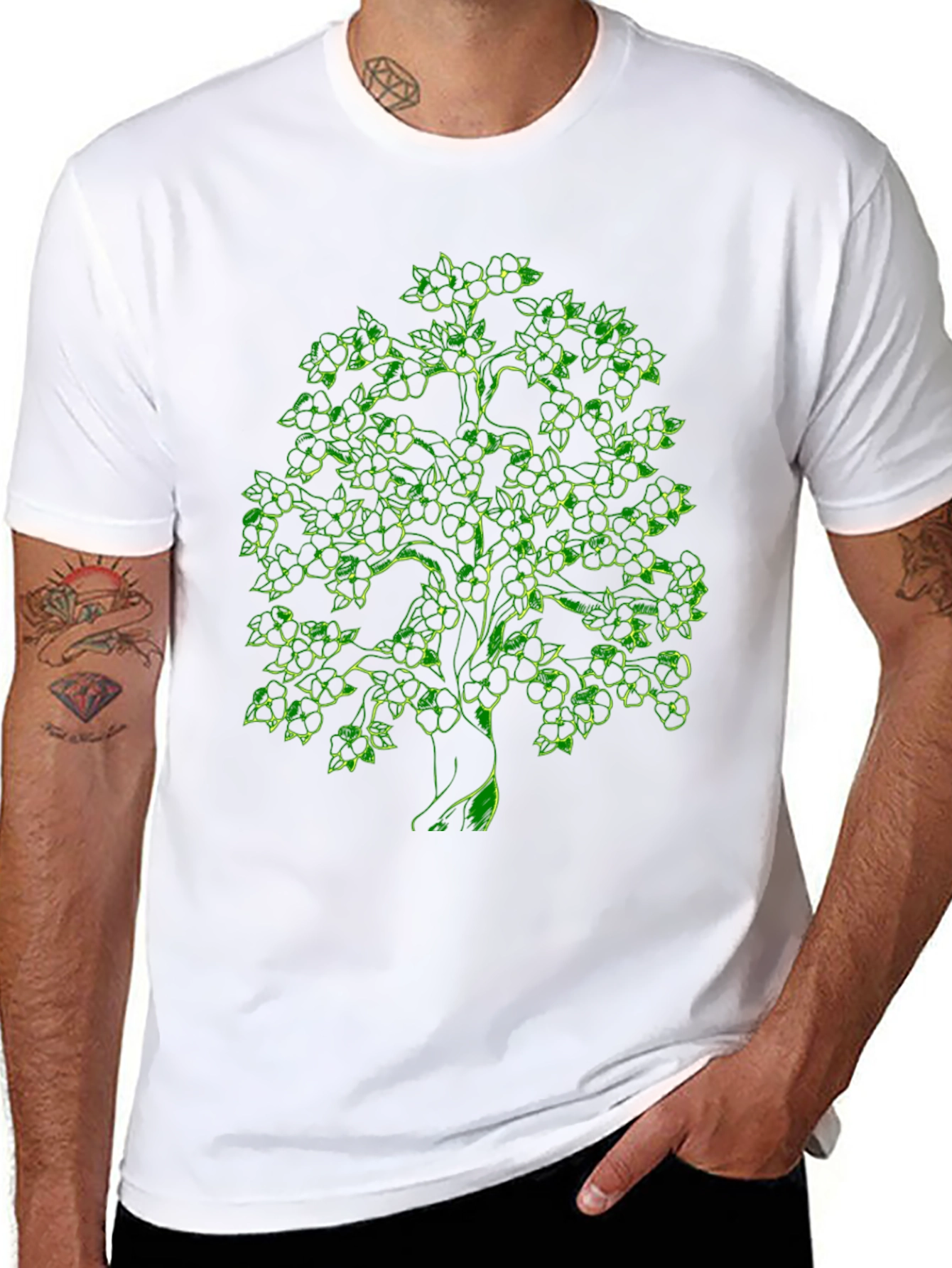 Green Tree Graphic Black T-Shirt
