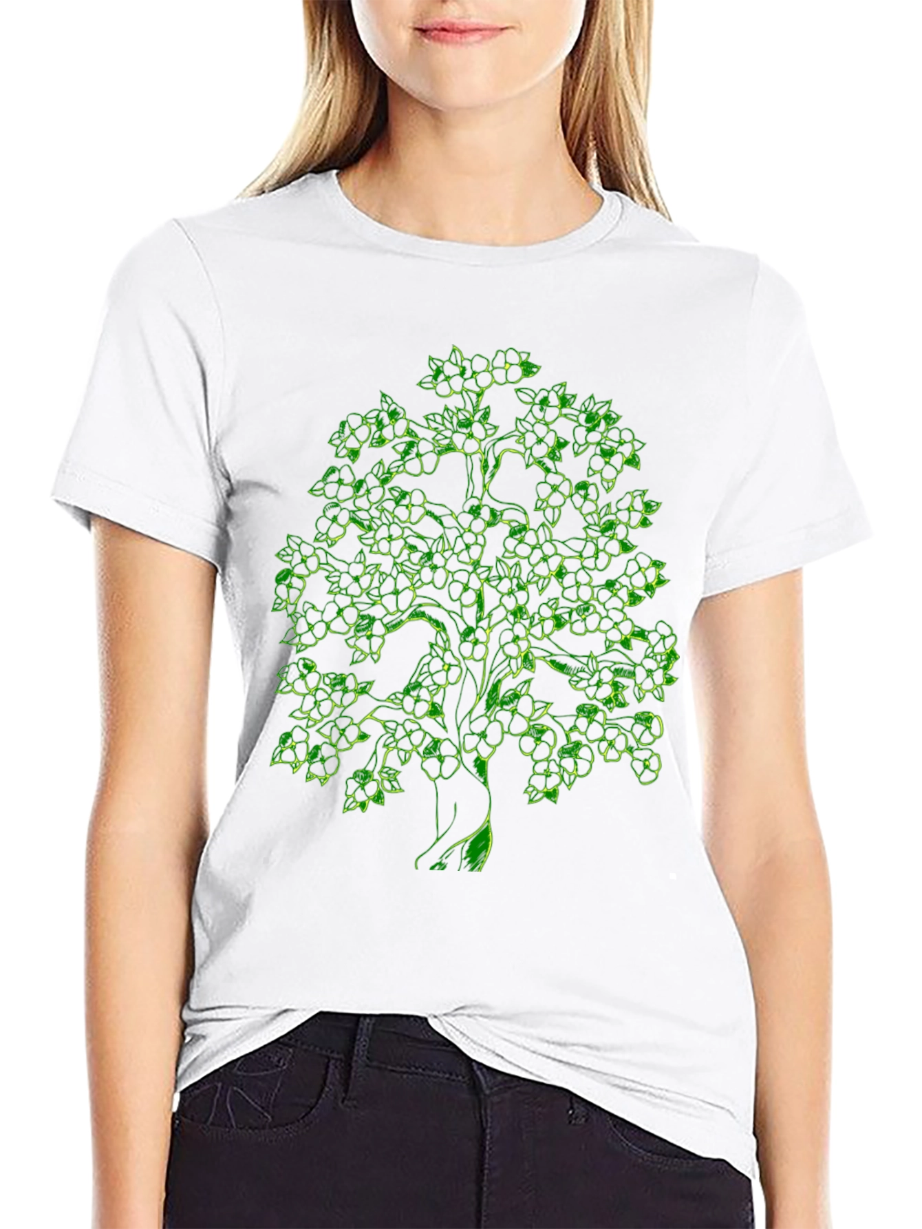 Green Tree Graphic Black T-Shirt