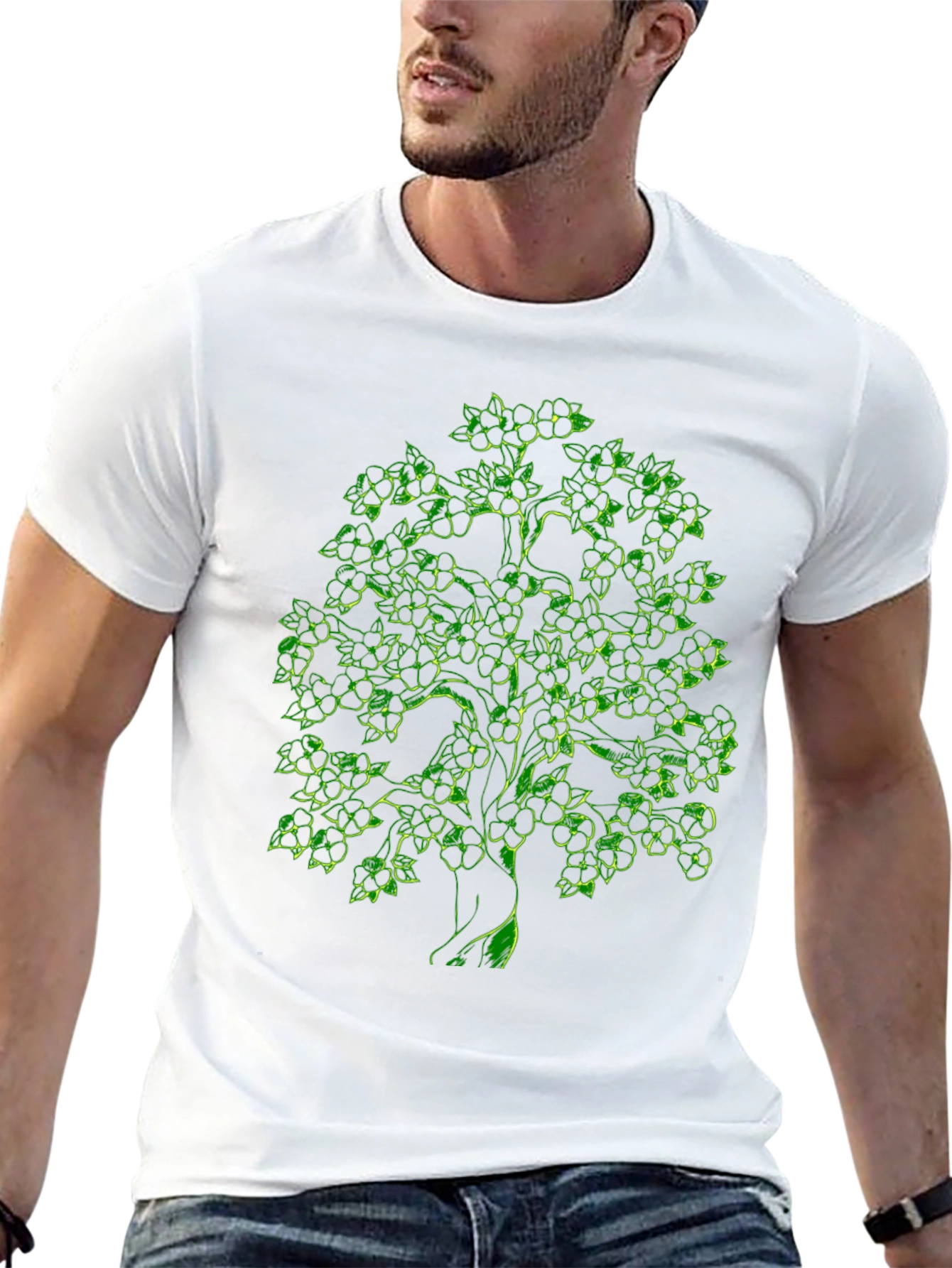 Green Tree Graphic Black T-Shirt