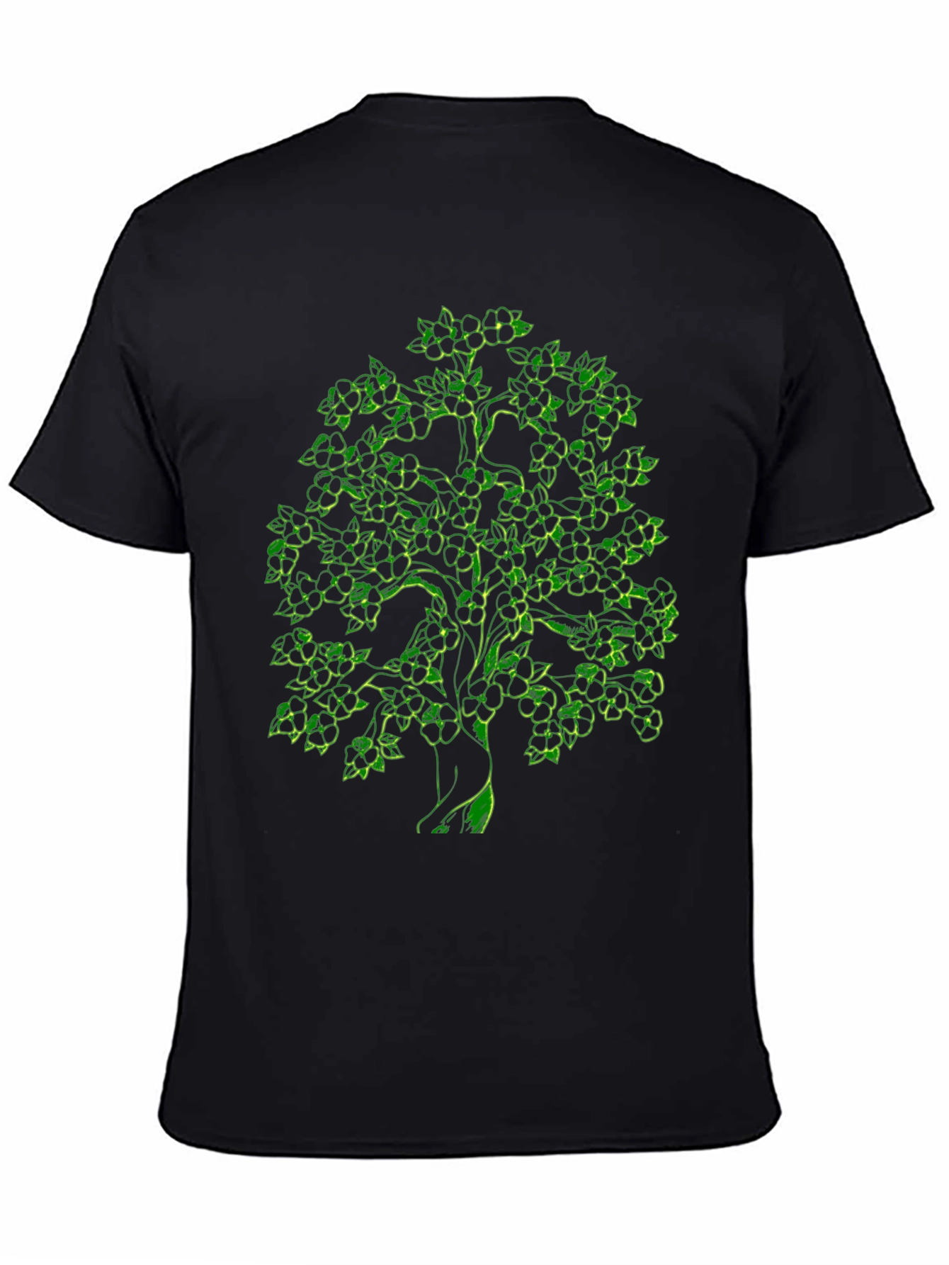 Green Tree Graphic Black T-Shirt
