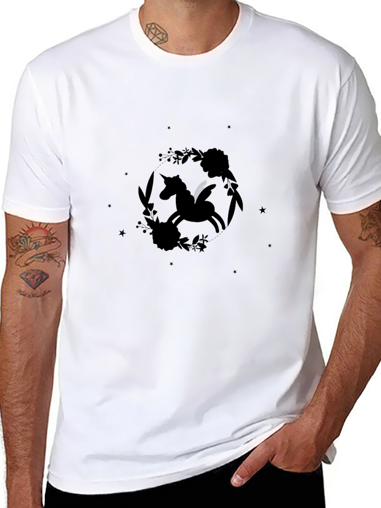 Unicorn Floral Graphic Black T-Shirt