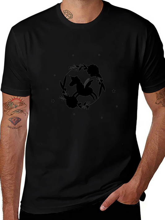 Unicorn Floral Graphic Black T-Shirt