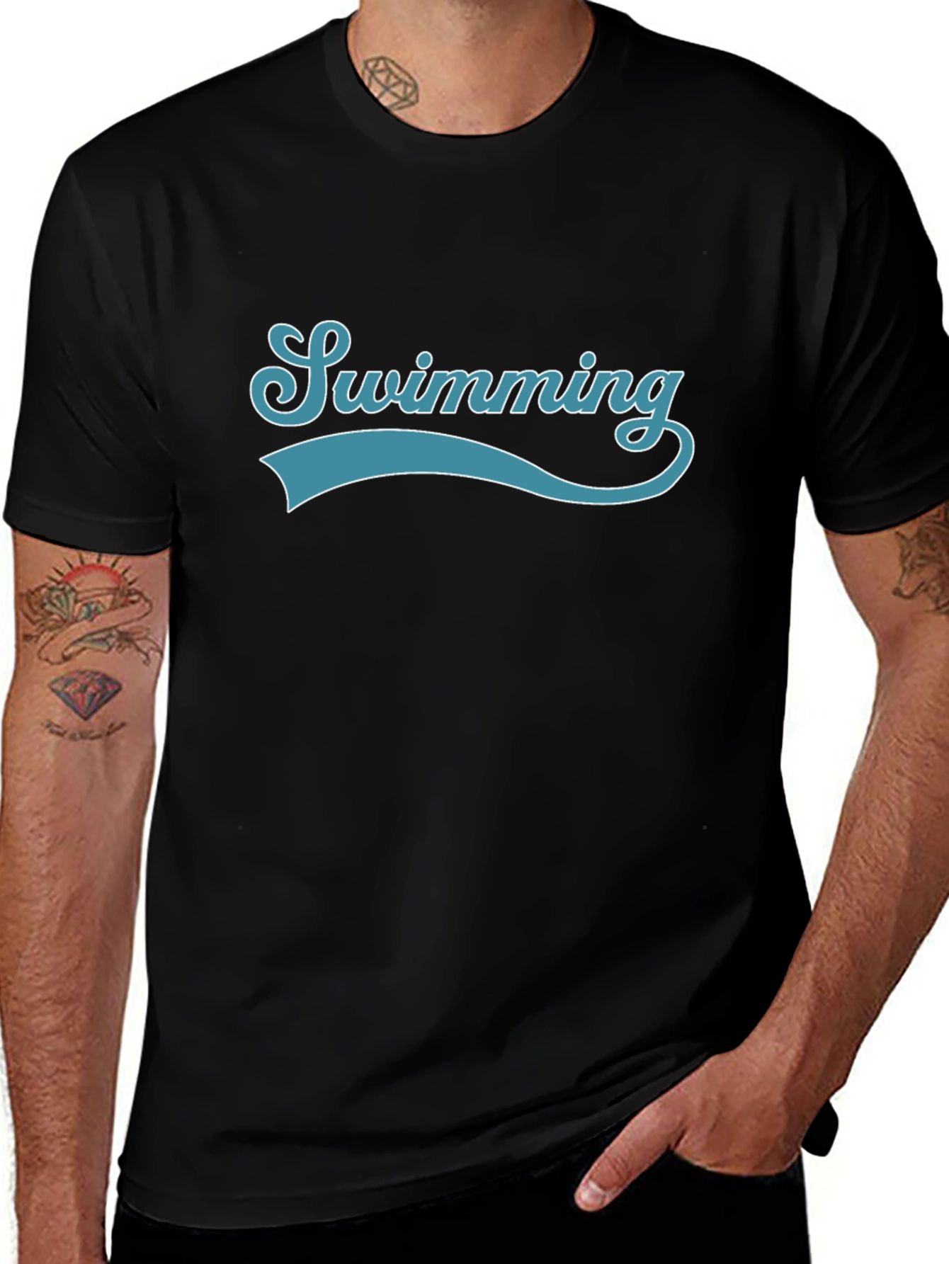 Swimming Graphic Print Crew Neck T-Shirt