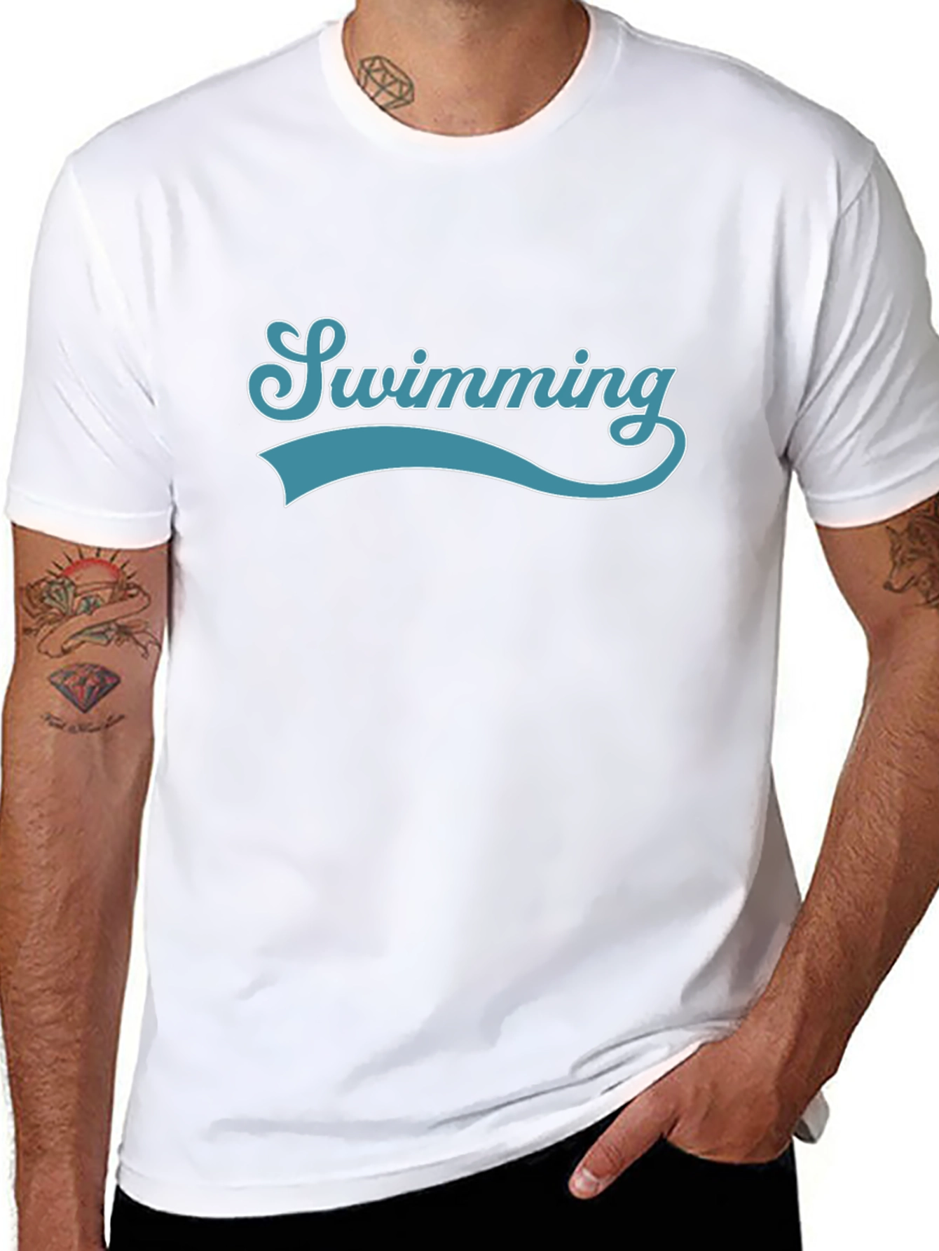 Swimming Graphic Print Crew Neck T-Shirt