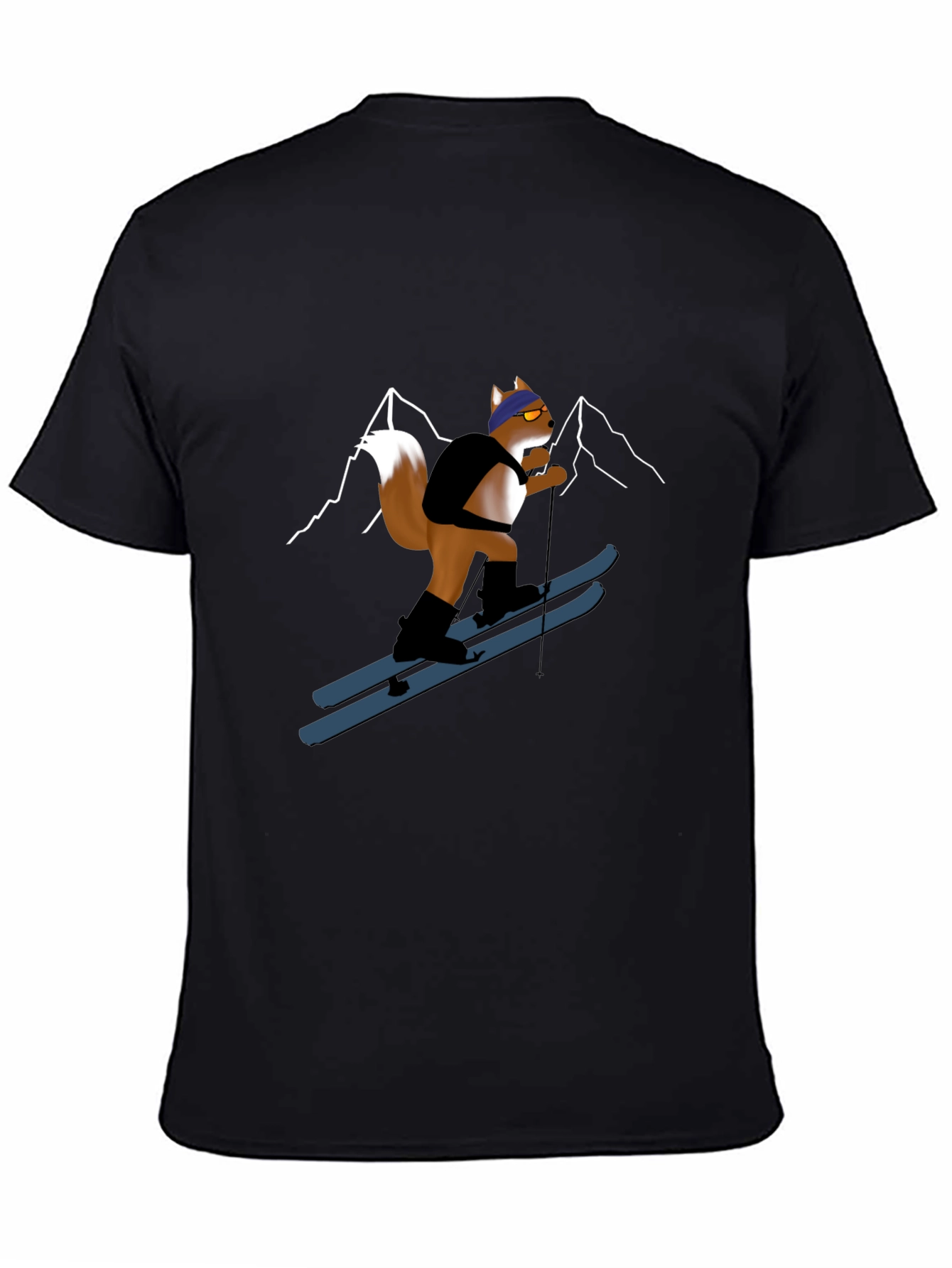 Skiing Squirrel Graphic Tee - Black