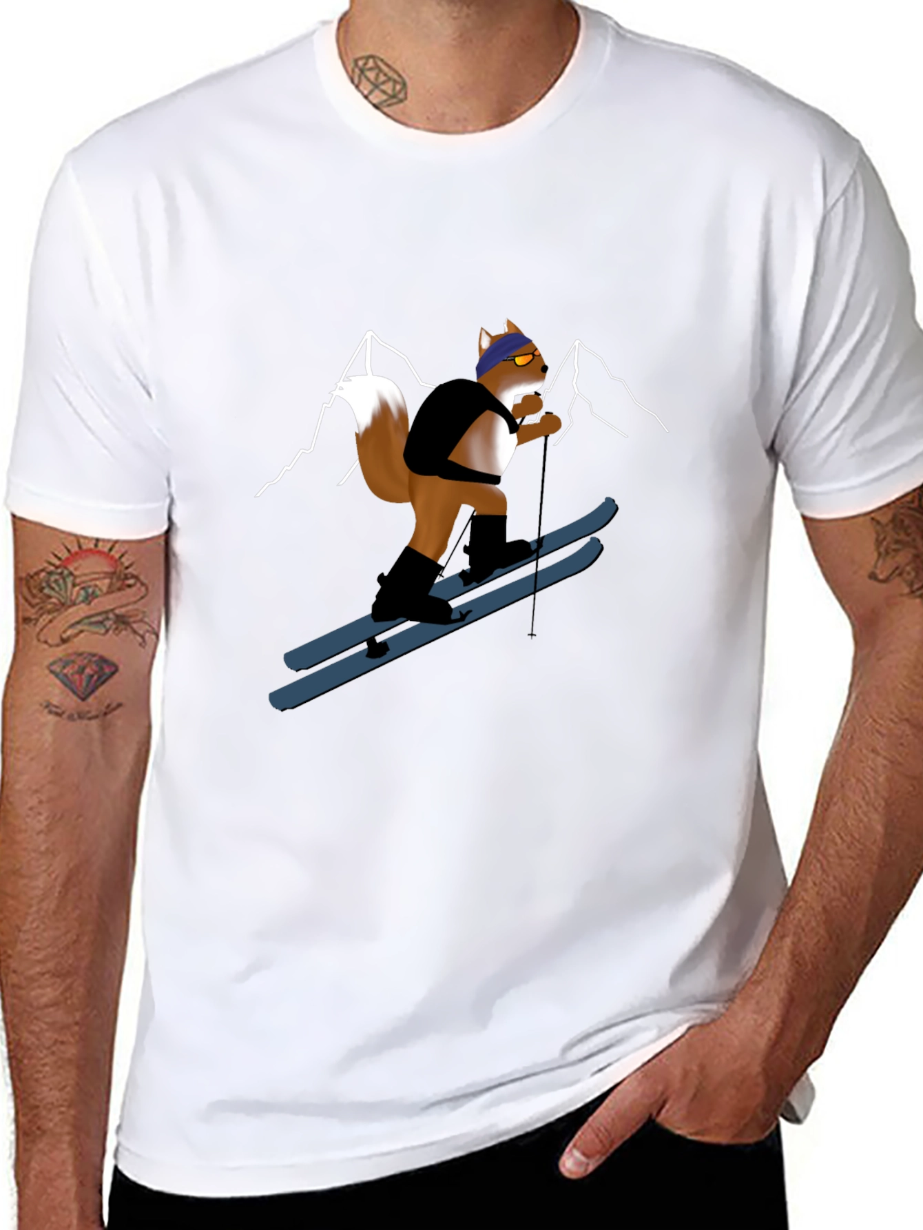 Skiing Squirrel Graphic Tee - Black