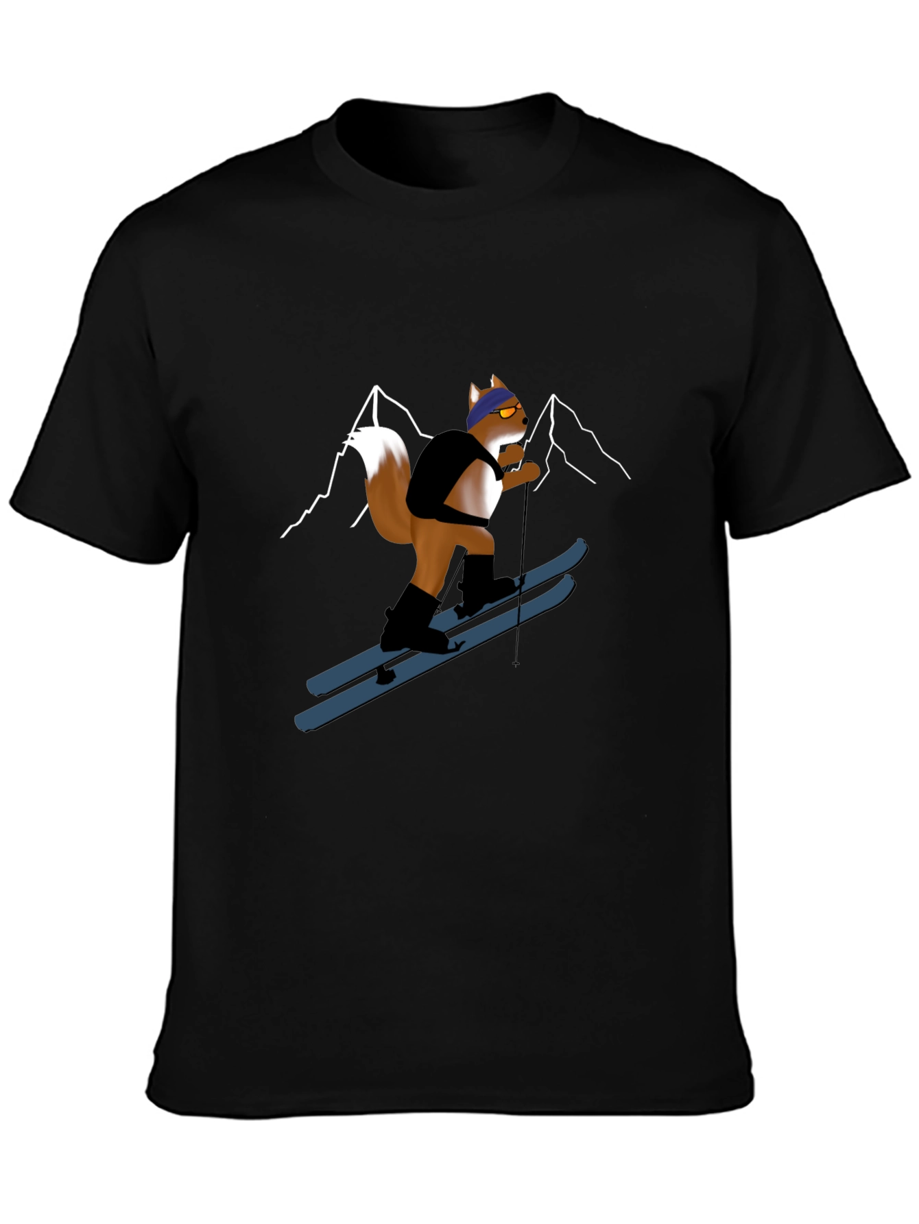 Skiing Squirrel Graphic Tee - Black