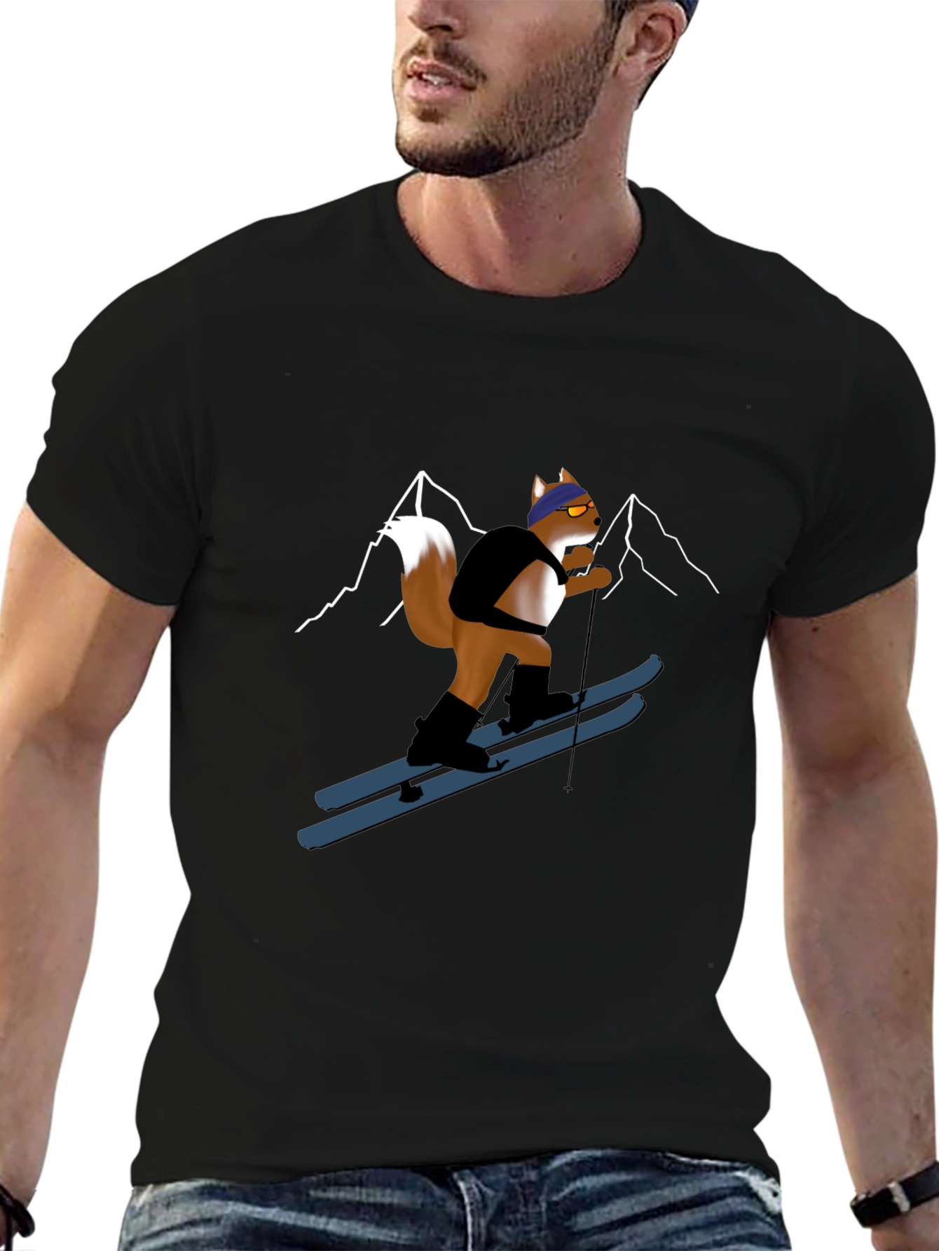 Skiing Squirrel Graphic Tee - Black
