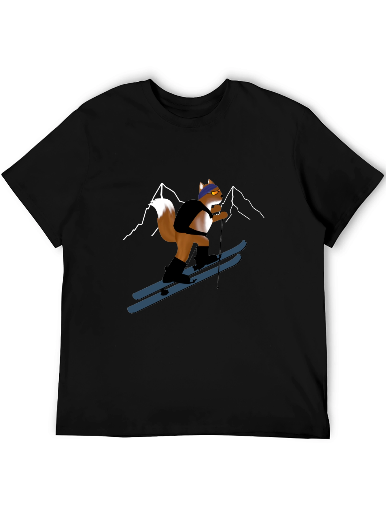 Skiing Squirrel Graphic Tee - Black