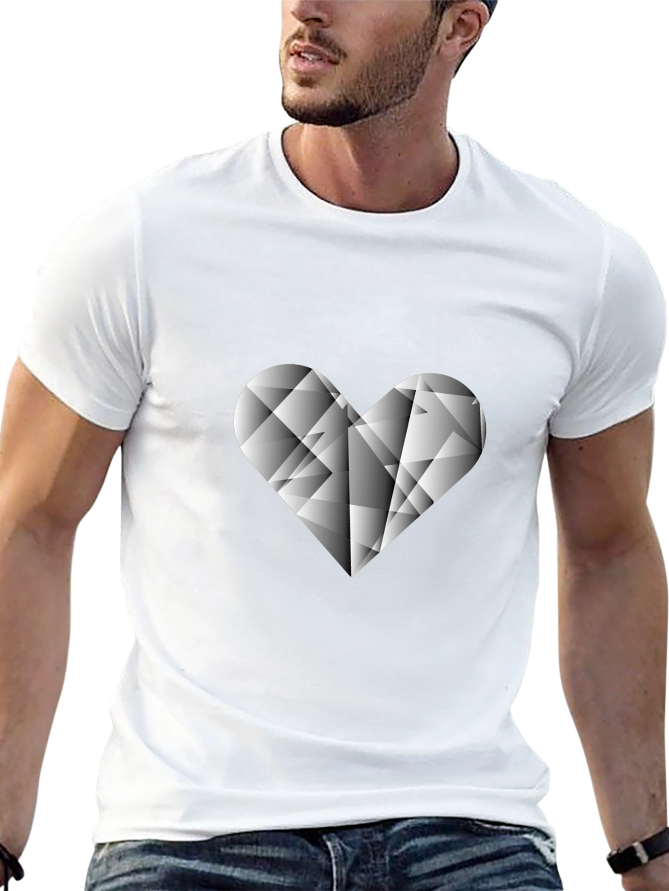 Geometric Heart Graphic Tee - Stylish Black T-Shirt