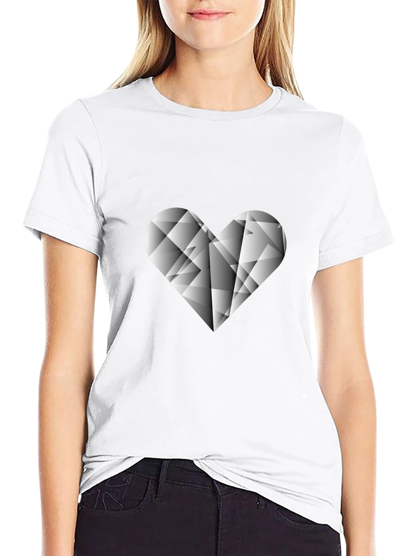 Geometric Heart Graphic Tee - Stylish Black T-Shirt