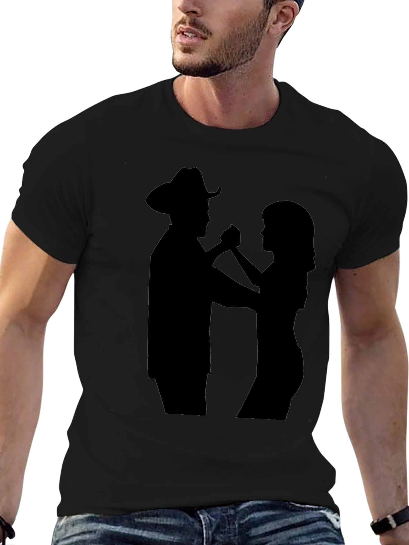 Dancing Cowboy Silhouette Black T-Shirt