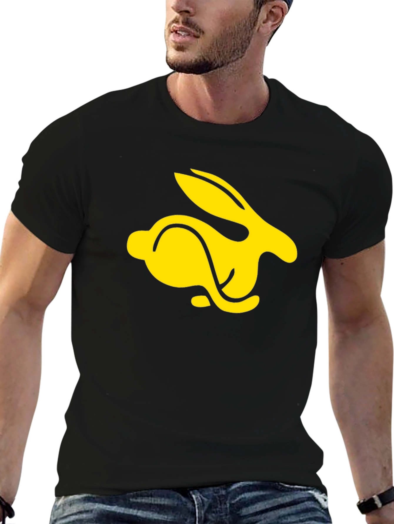 Black T-Shirt with Yellow Rabbit Graphic