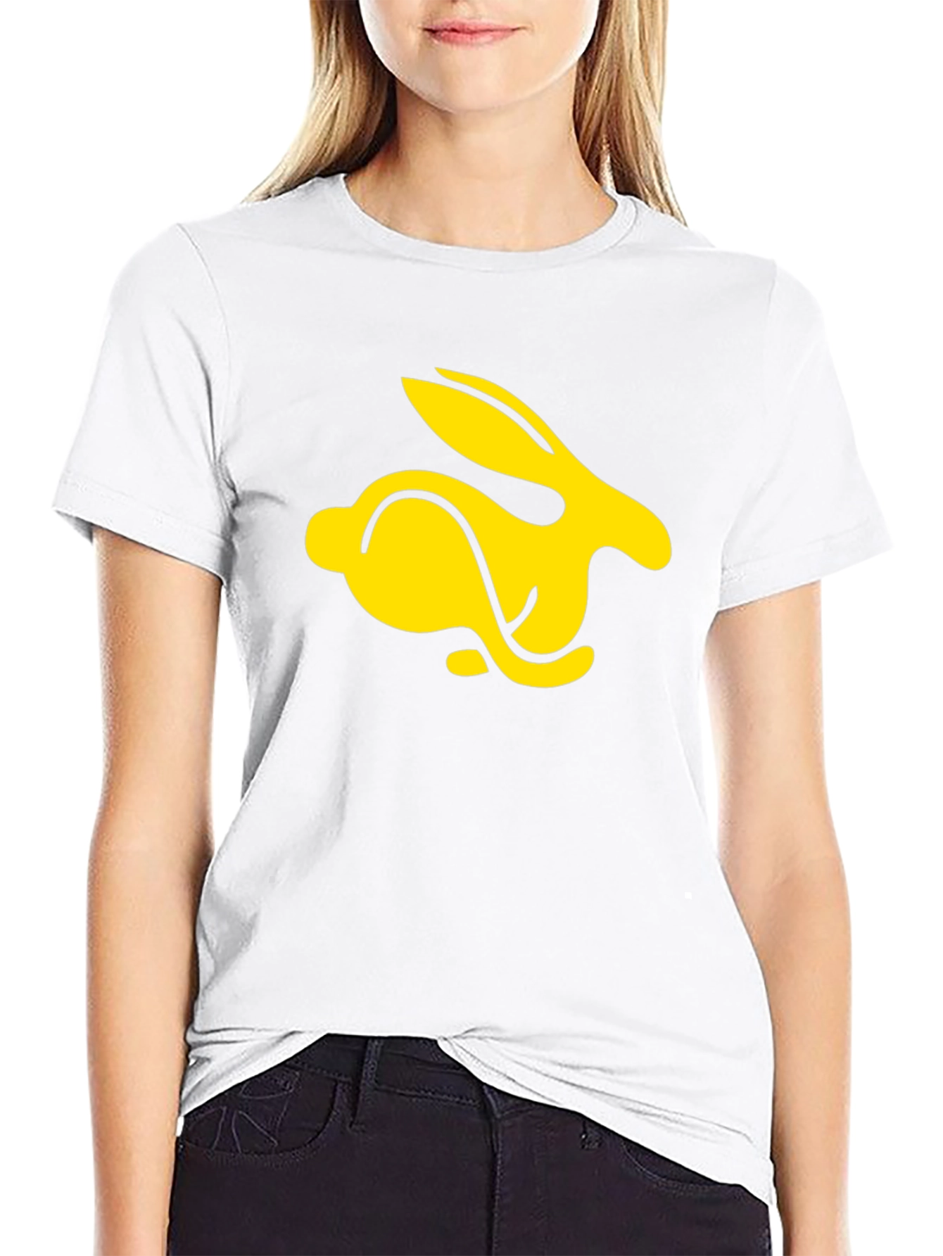 Black T-Shirt with Yellow Rabbit Graphic