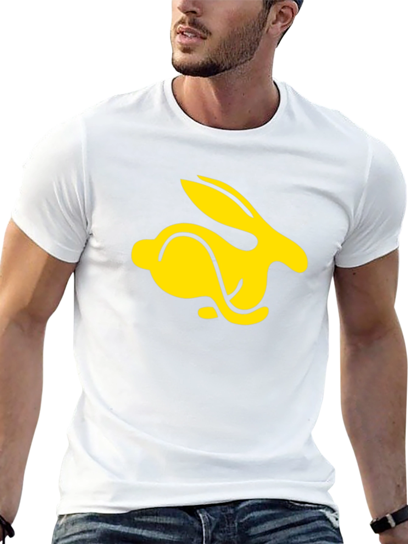Black T-Shirt with Yellow Rabbit Graphic