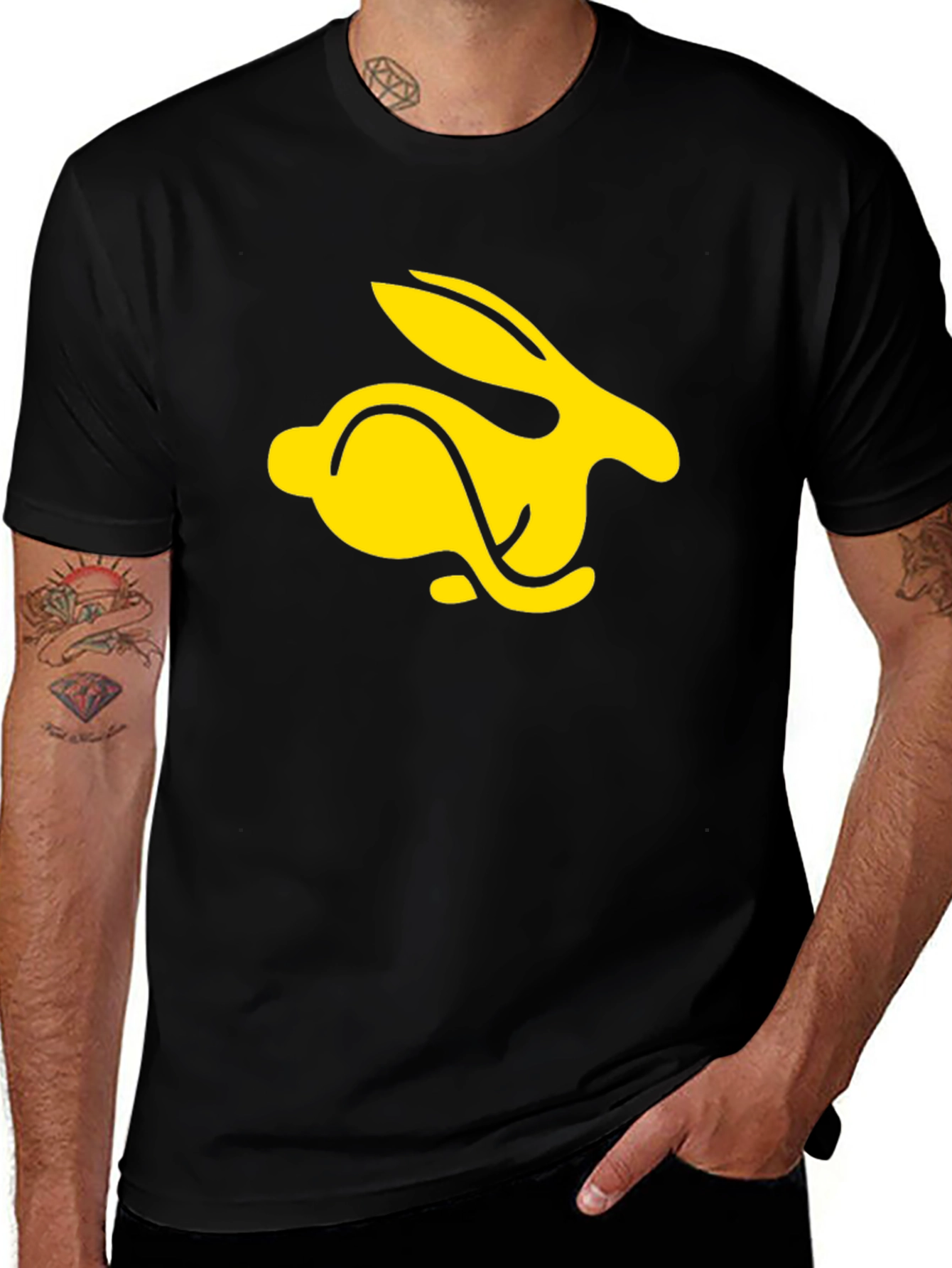 Black T-Shirt with Yellow Rabbit Graphic