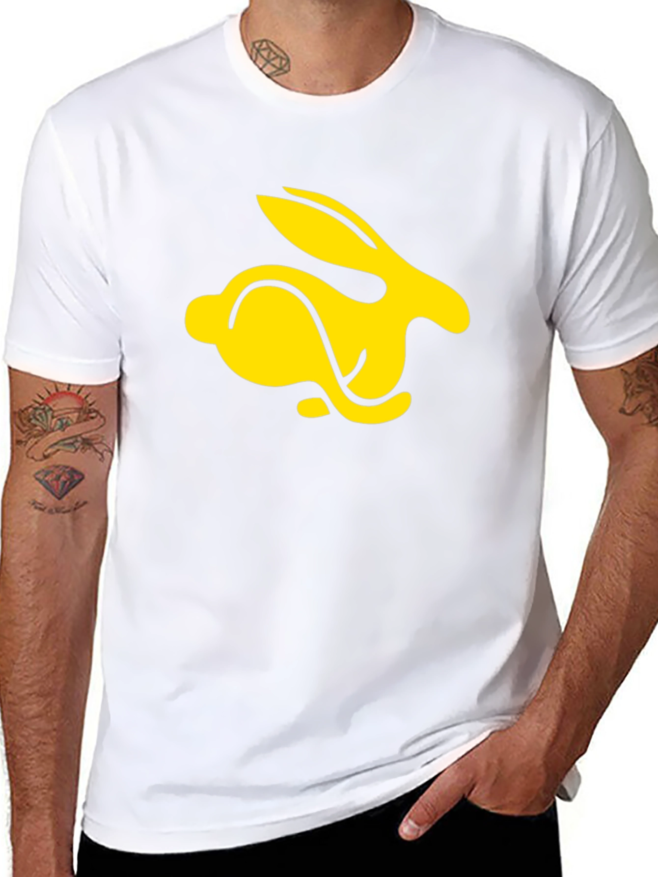 Black T-Shirt with Yellow Rabbit Graphic