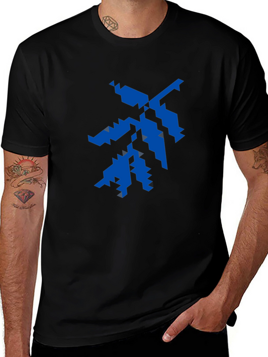 Geometric Blue Graphic Print Black T-Shirt