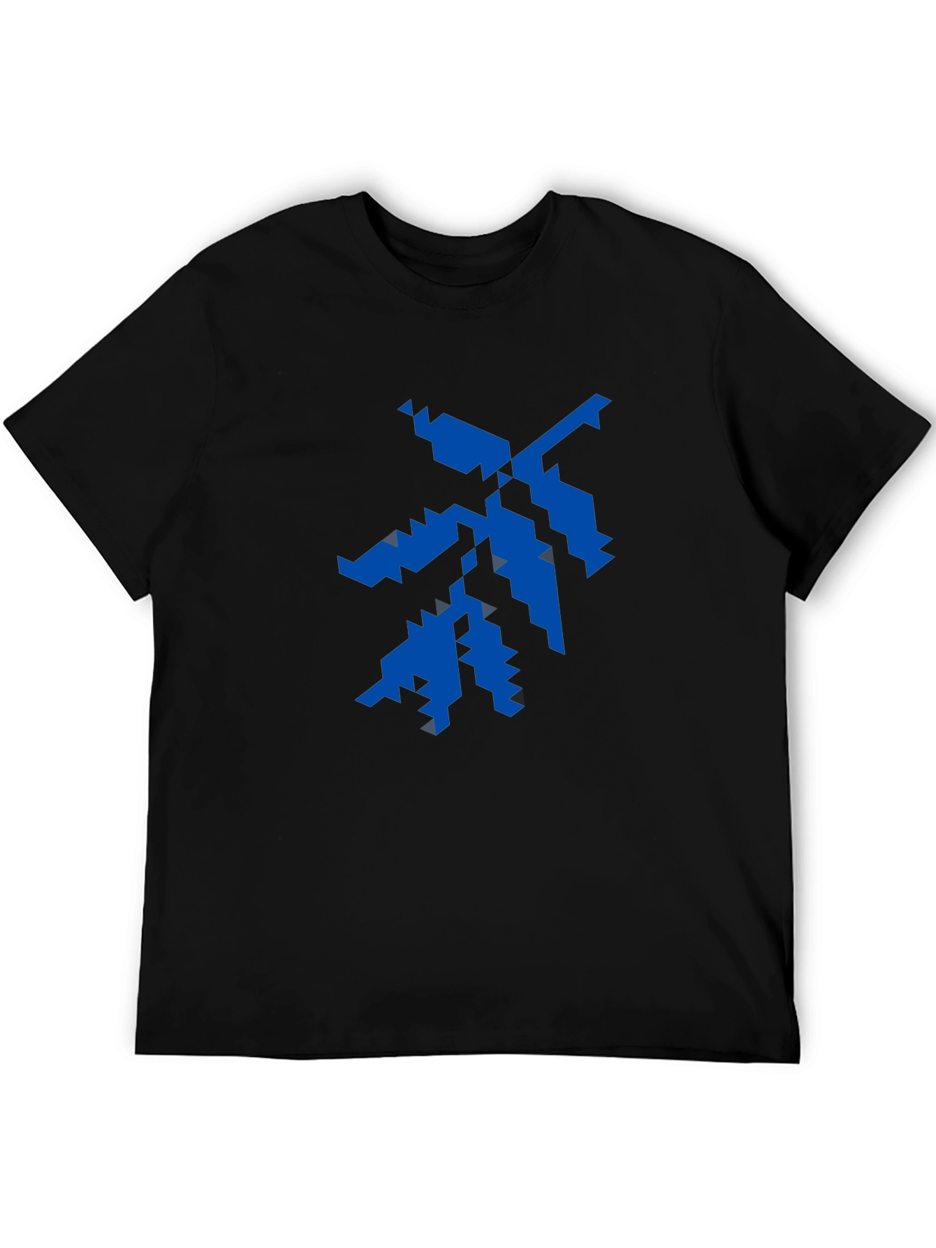 Geometric Blue Graphic Print Black T-Shirt