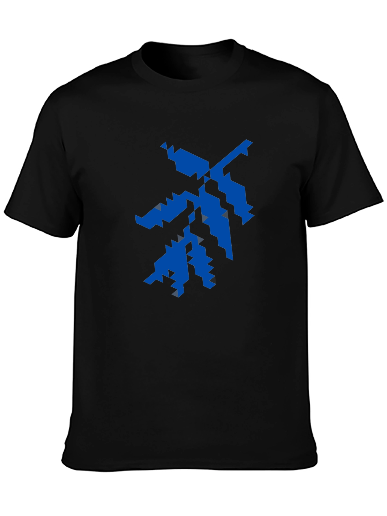 Geometric Blue Graphic Print Black T-Shirt