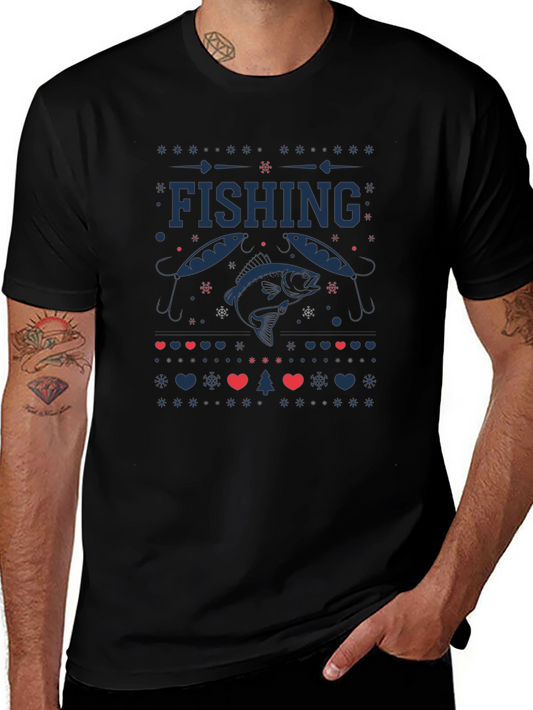 Fishing Ugly Christmas Sweater Style T-Shirt