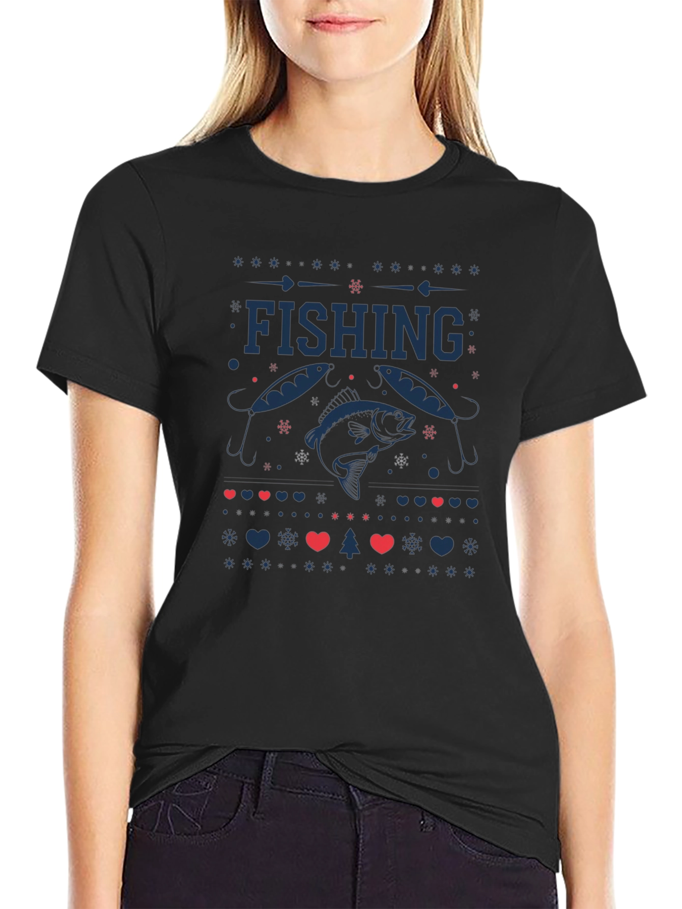 Fishing Ugly Christmas Sweater Style T-Shirt