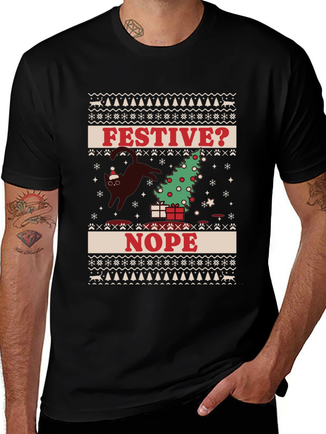 Festive? Nope T-Shirt - Cat Christmas Humor Tee