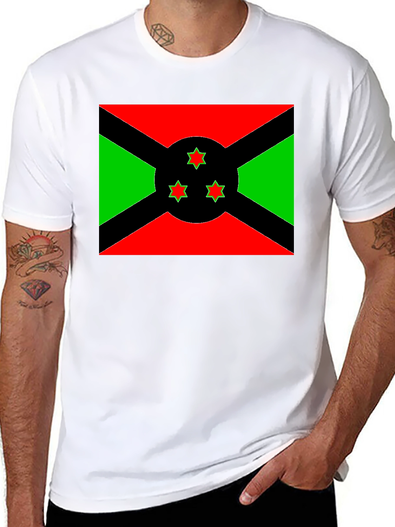 Burundi Flag Graphic Tee - Black Cotton