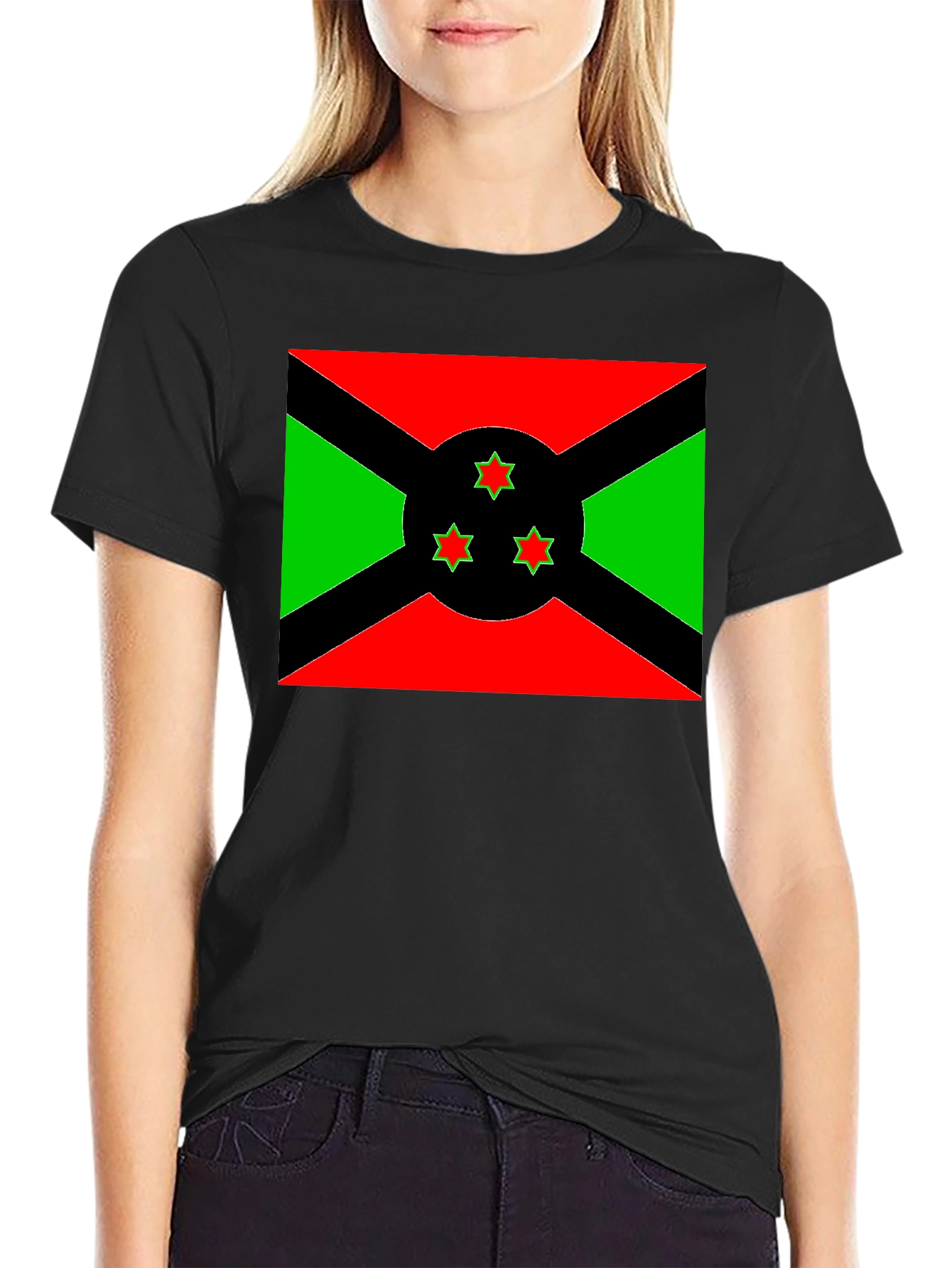 Burundi Flag Graphic Tee - Black Cotton
