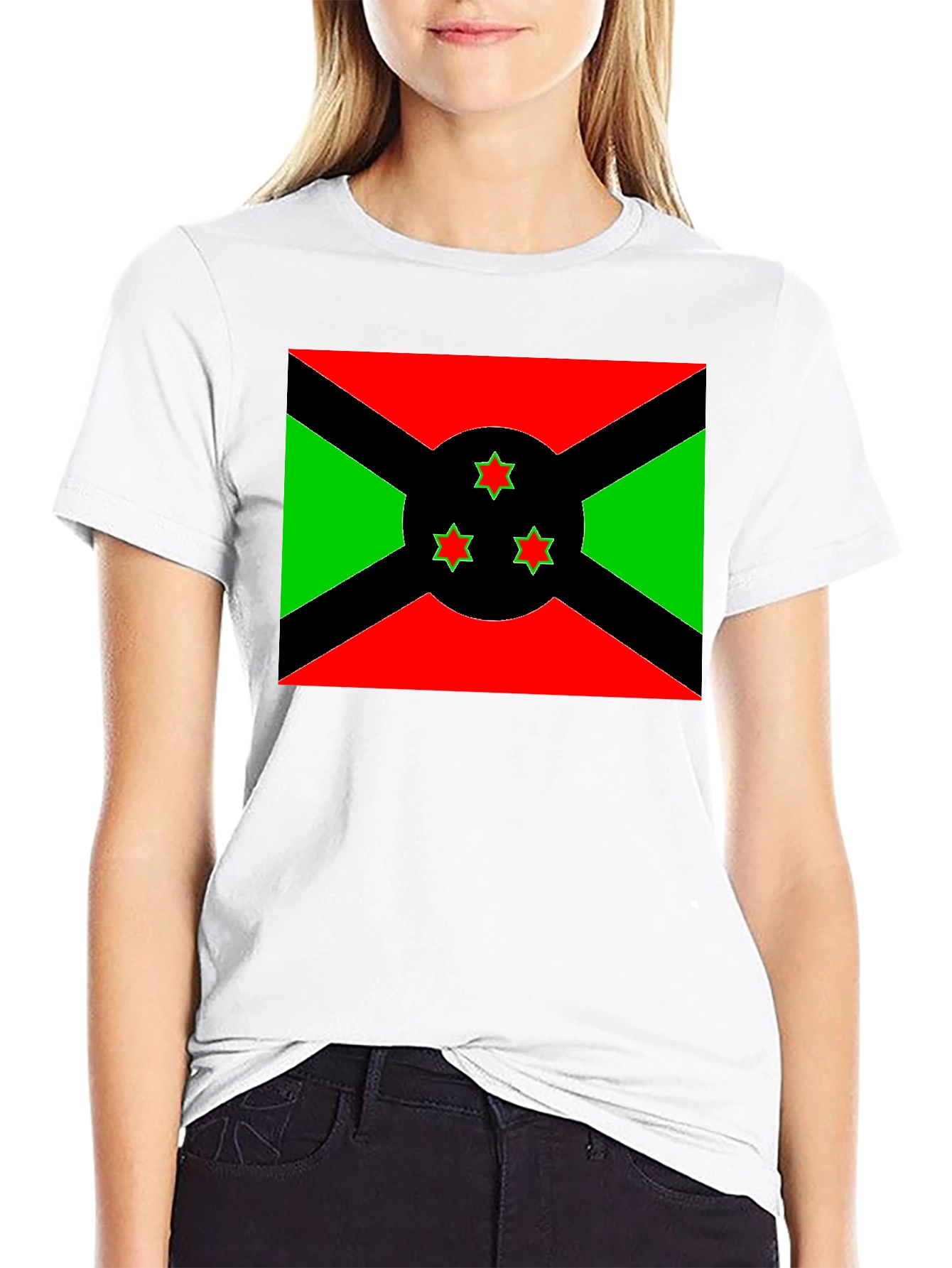 Burundi Flag Graphic Tee - Black Cotton