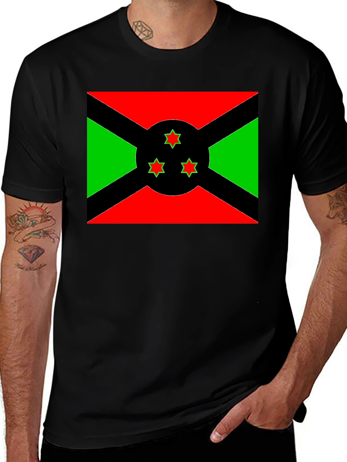 Burundi Flag Graphic Tee - Black Cotton