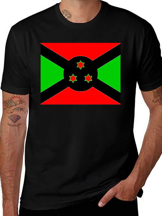 Burundi Flag Graphic Tee - Black Cotton