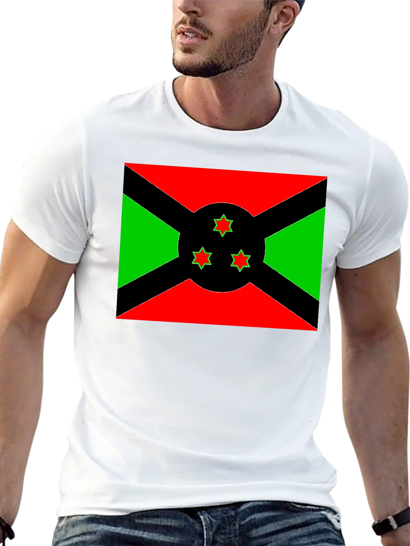Burundi Flag Graphic Tee - Black Cotton