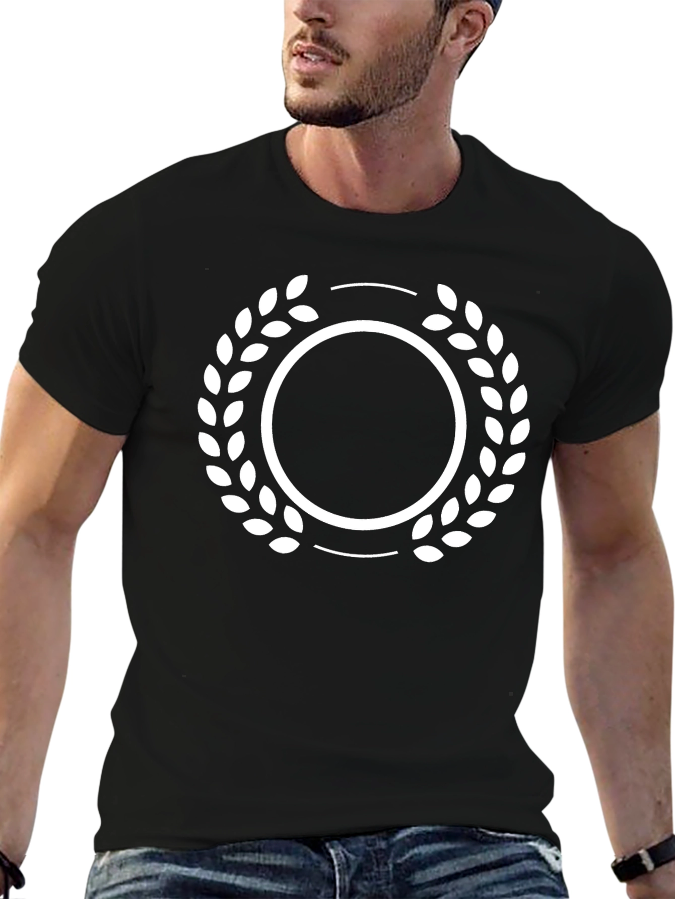 Black T-Shirt with Laurel Wreath Design