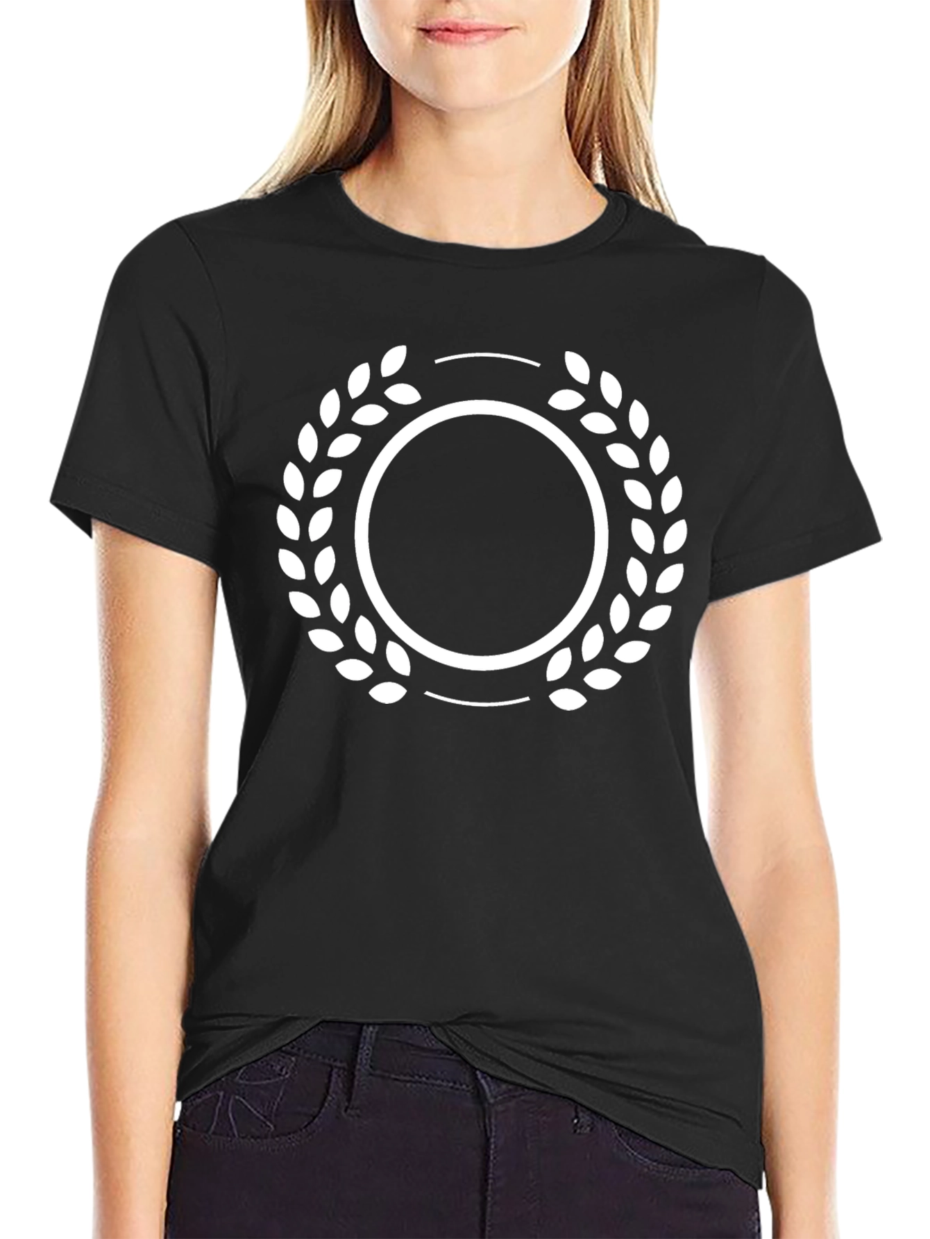 Black T-Shirt with Laurel Wreath Design