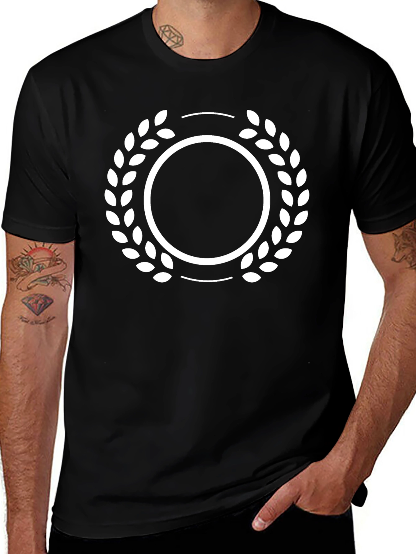Black T-Shirt with Laurel Wreath Design