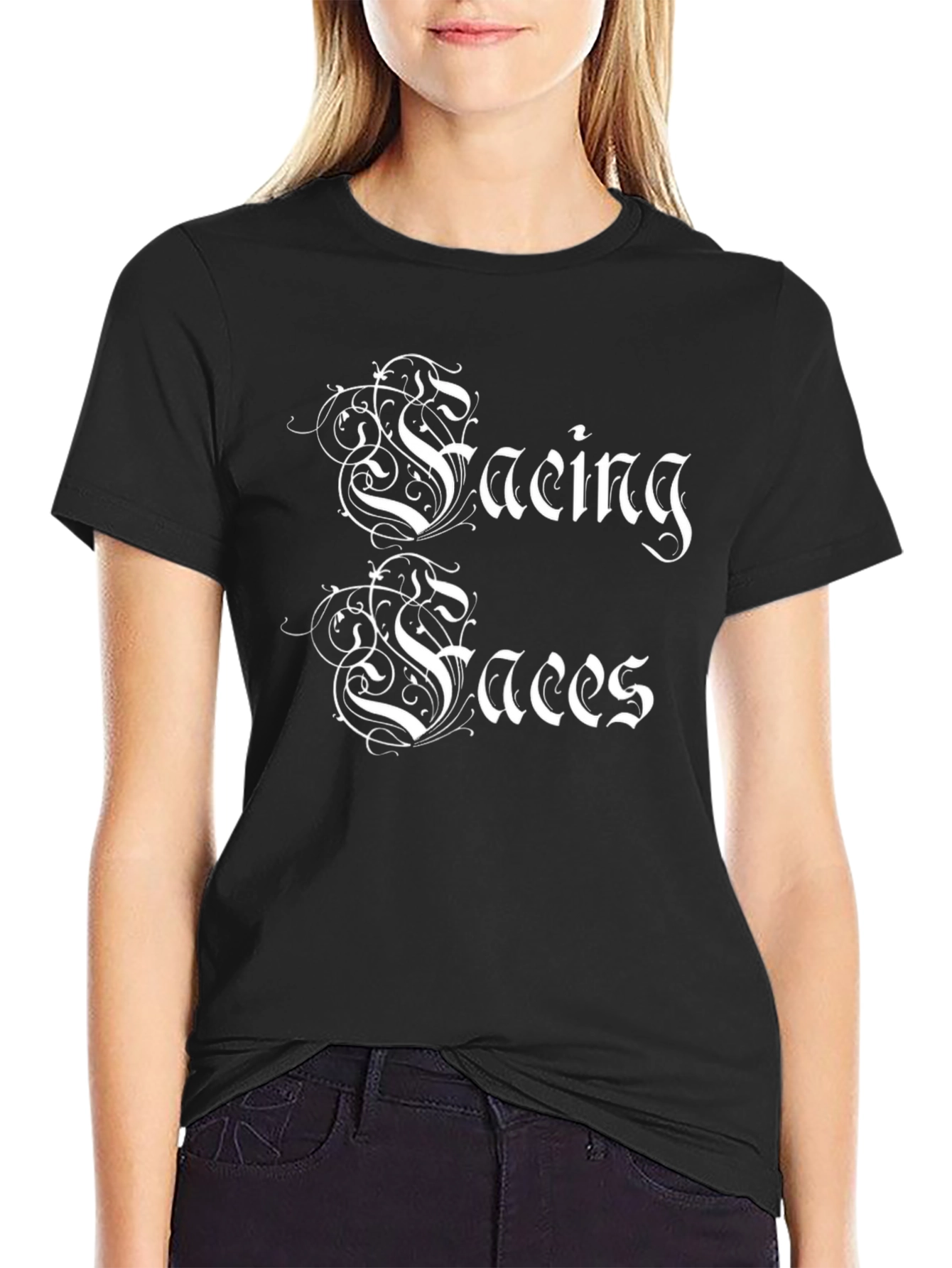 Facing Faces Black Graphic T-Shirt - Unique Design