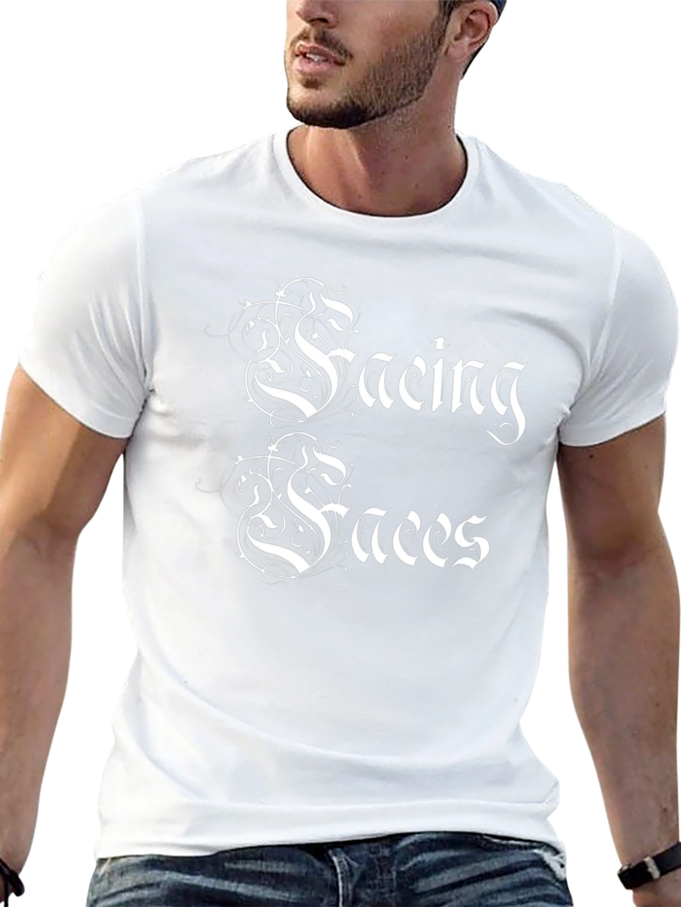 Facing Faces Black Graphic T-Shirt - Unique Design