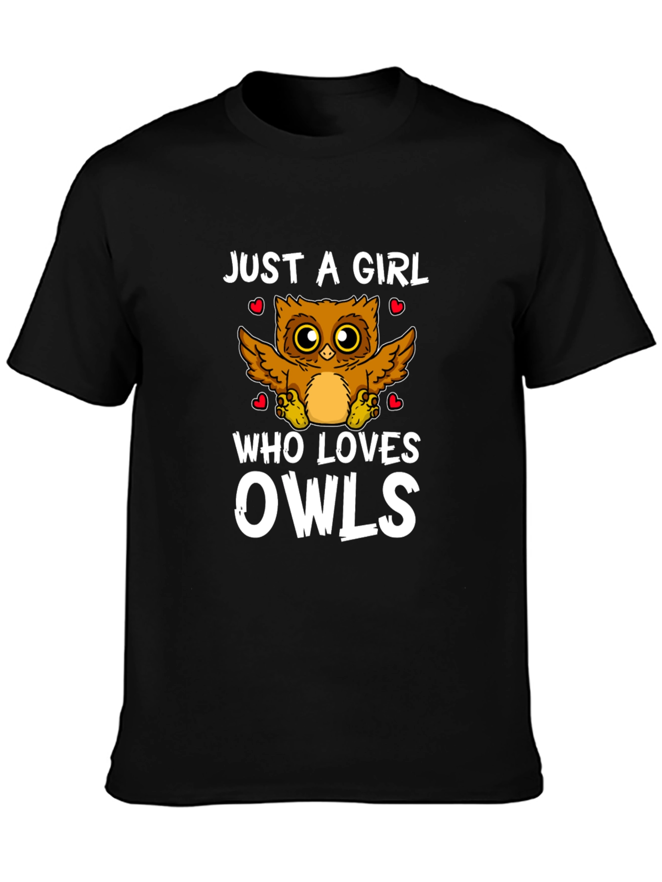 Just A Girl Who Loves Owls Black Graphic T-Shirt