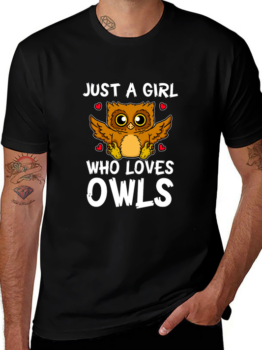 Just A Girl Who Loves Owls Black Graphic T-Shirt