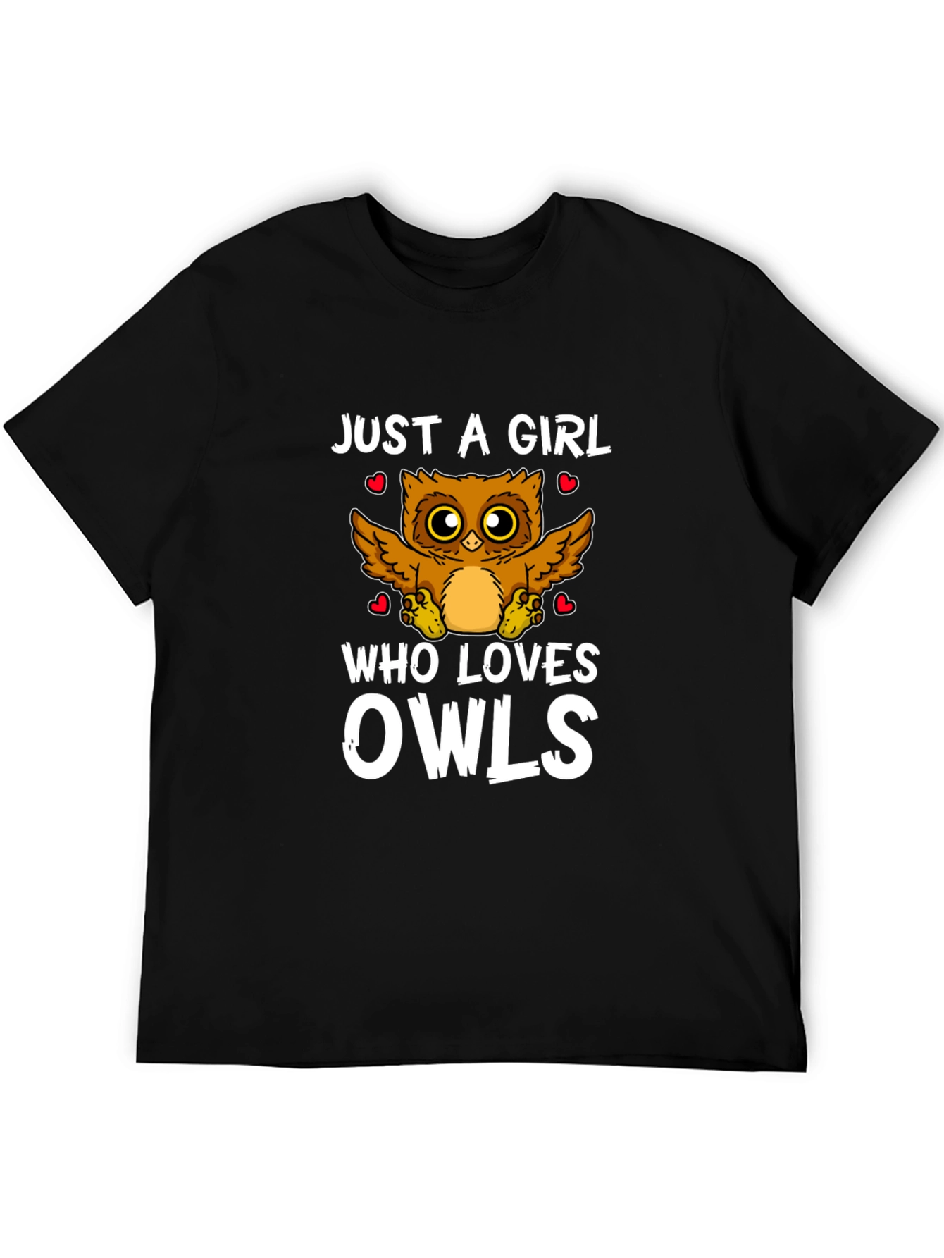 Just A Girl Who Loves Owls Black Graphic T-Shirt