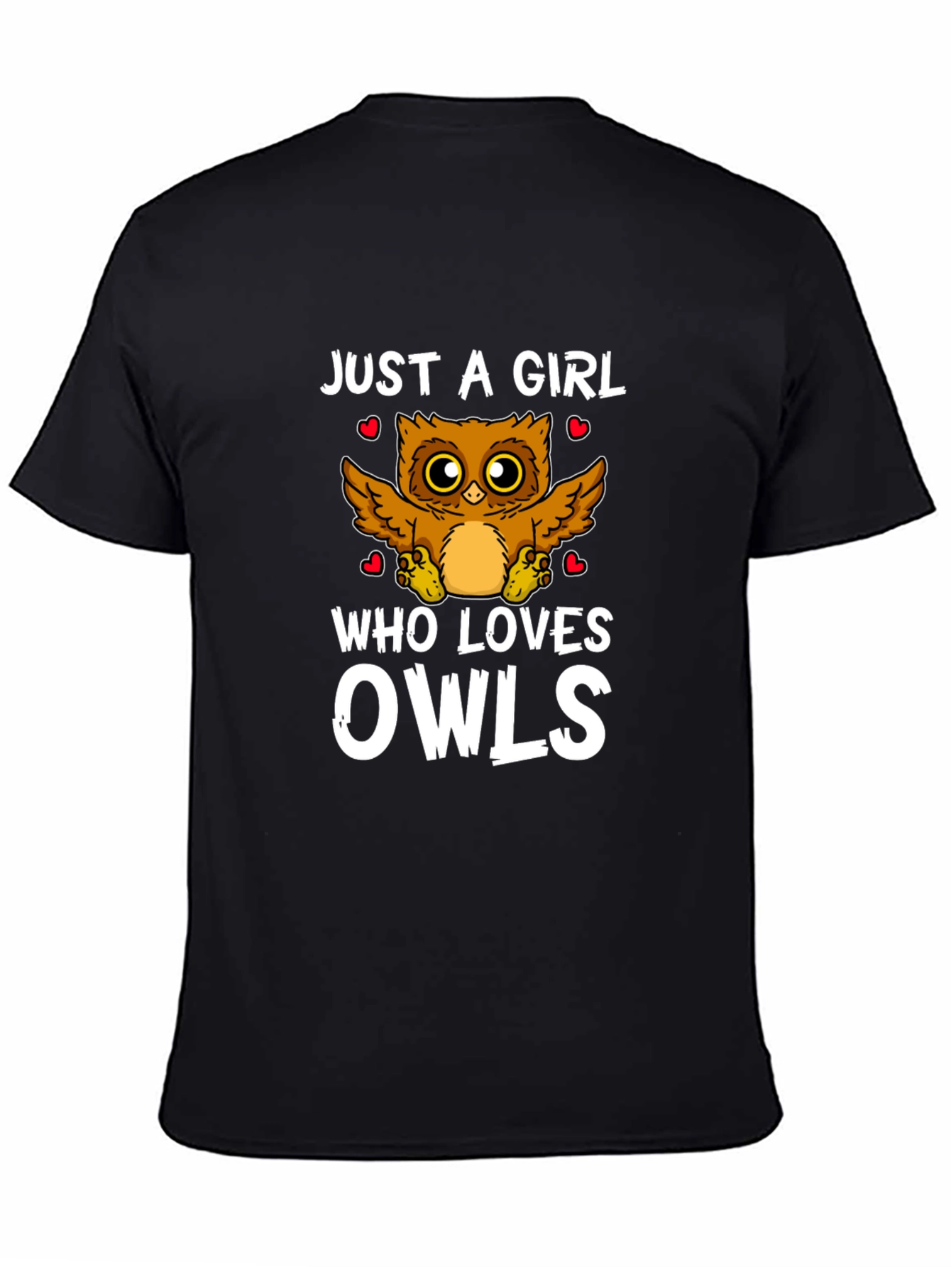Just A Girl Who Loves Owls Black Graphic T-Shirt