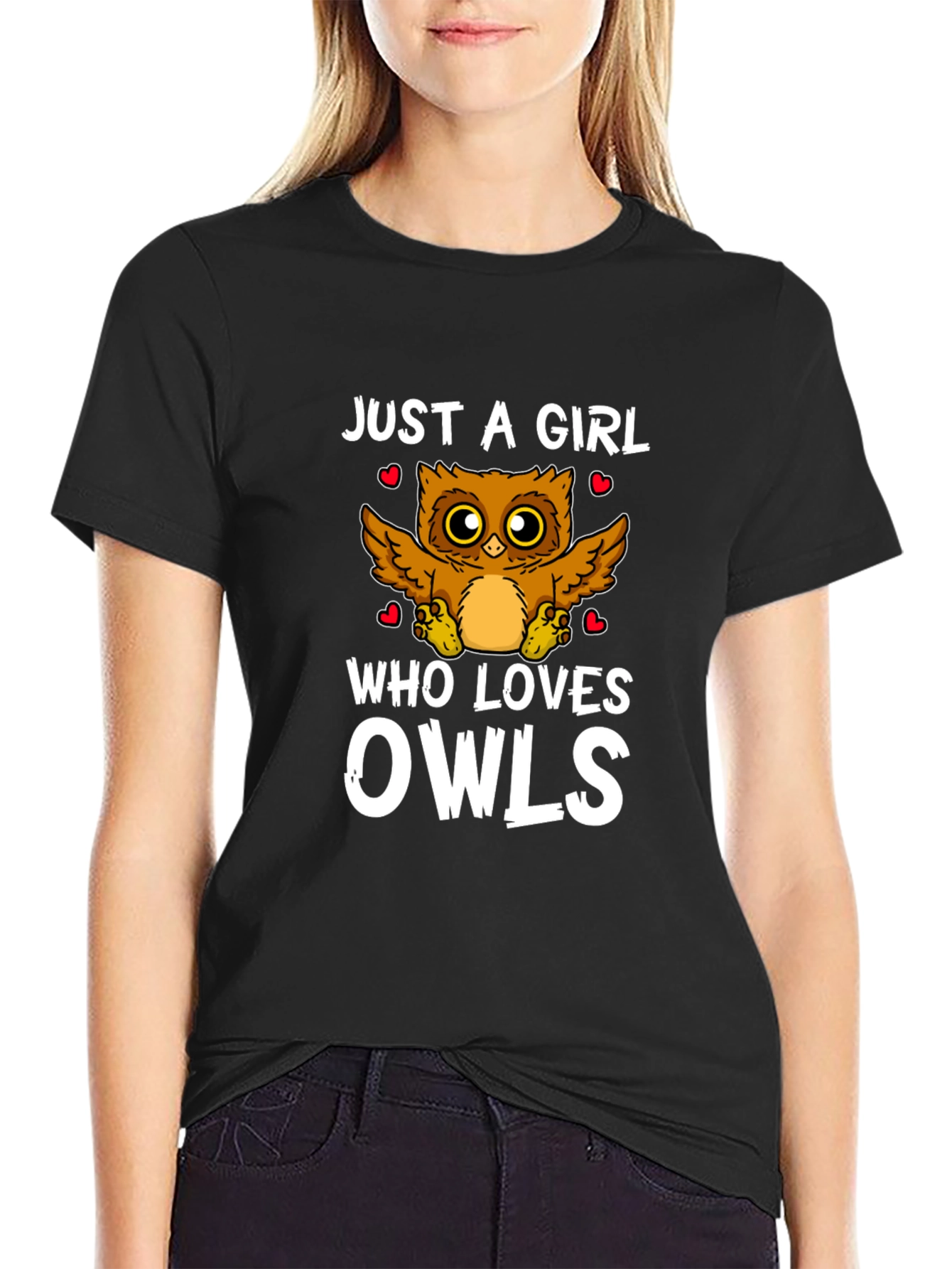 Just A Girl Who Loves Owls Black Graphic T-Shirt