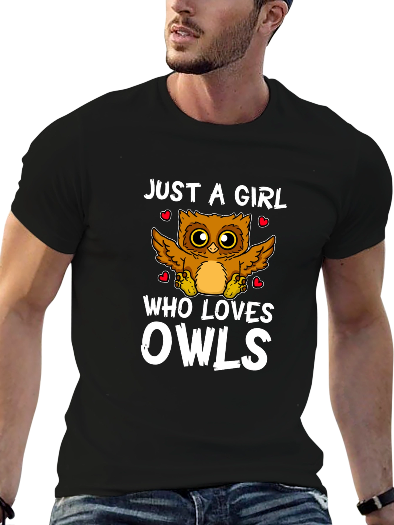 Just A Girl Who Loves Owls Black Graphic T-Shirt